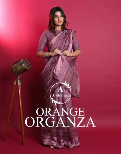 ORANGE ORGANZA BY ASHIMA SOFT ORGANZA WEAVING SAREE MANUFACTURE IN INDIA